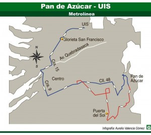 Esta es la ruta convencional Pan de Azúcar – UIS que tendrán los residentes de la zona a partir de los cambios de rutas que habrá por la entrada de Metrolínea al sector.