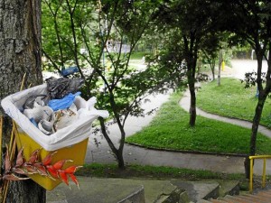 Las basuras regadas o cestas llenas de basuras son parte de las quejas de vecinos del parque de Leones.