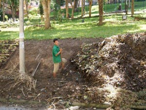 Los trabajadores limpiaron el talud, pusieron guaduas para sostenerlo y sembraron pasto.