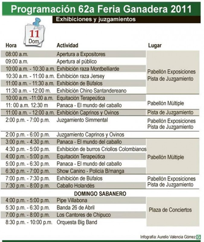 Programación para el domingo 11 de septiembre