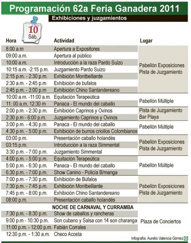 Programación para el sábado 10 de septiembre