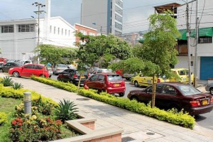 Además de invadir la vía con estacionamiento de carros, también se ven los andenes ocupados.