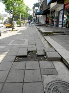 Antes de llegar a la calle 51 se encuentra el caso más grave, estas baldosas levanta-das que llevan más de tres meses esperando su reparación.