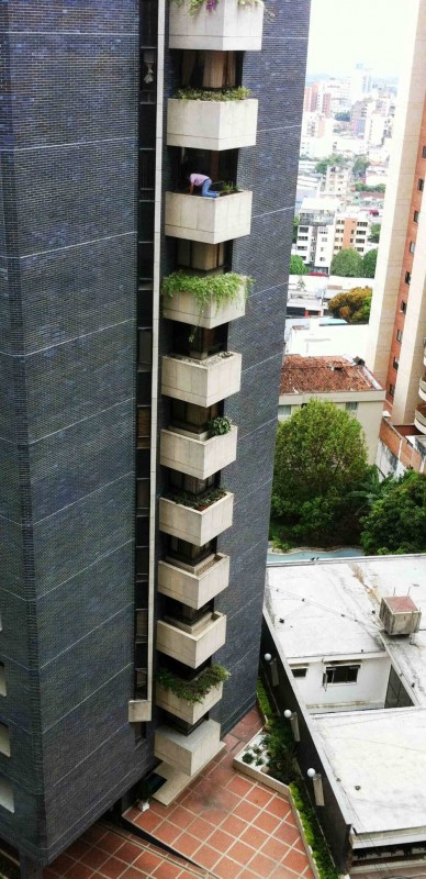 El riesgo es evidente para la persona que está haciendo labores de limpieza en el jardín del piso 9