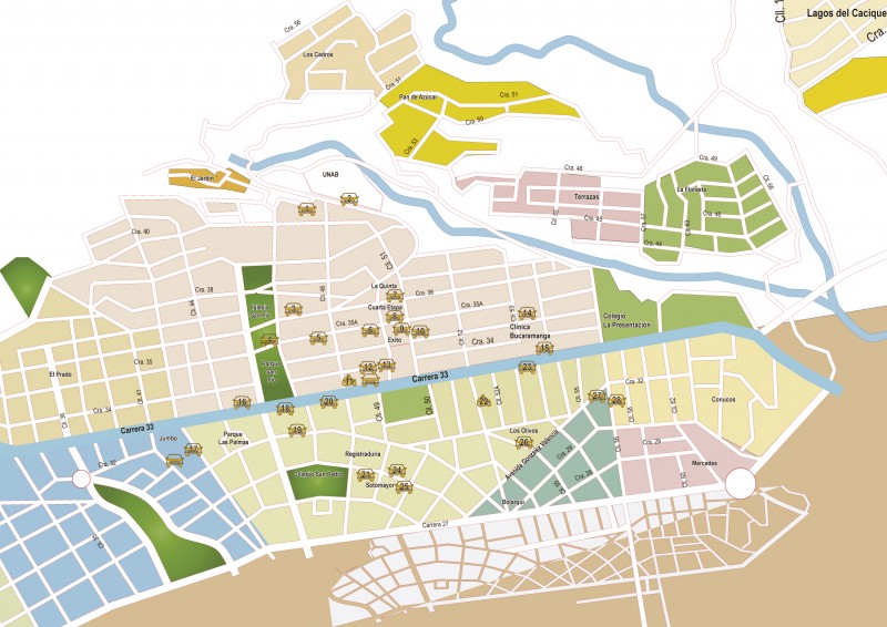 Mapa de parqueaderos en Cabecera.