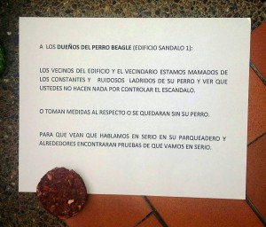 Esta es la amenaza que le dejaron a la propietaria del perro. - Suministrada / GENTE DE CABECERA