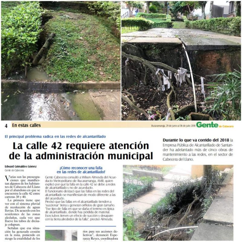 Cuando llueve las redes de alcantarillado se desbordan generando fuertes olores y socavación en el terreno. - Fotos: Suministradas - Archivo /GENTE DE CABECERA